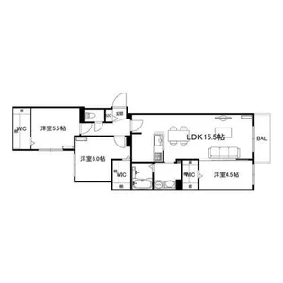 ブランシャール西線11条HD【3階】の間取り