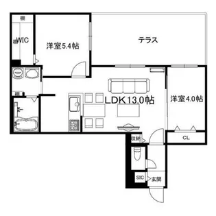 ブランシャール西線11条HD【1階】の間取り