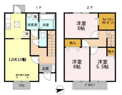 オークスコート西新在家【1階】の間取り