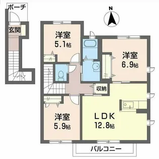 シャーメゾンロイヤルヒルズII【0203号室】の間取り