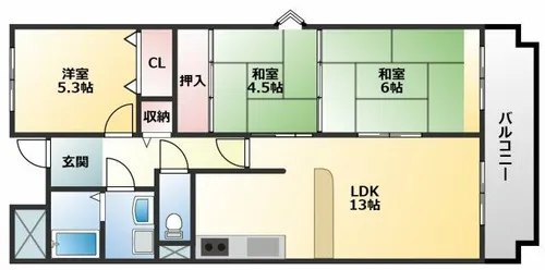 ビオトープ旭ヶ丘【3階】の間取り