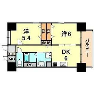 西舞子壱番館【5階】の間取り