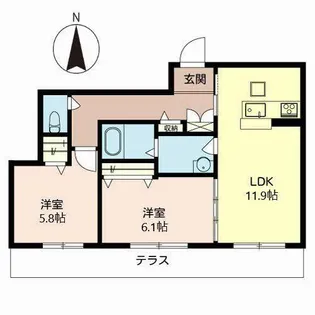 コンフォール・ロシェ【0102号室】の間取り