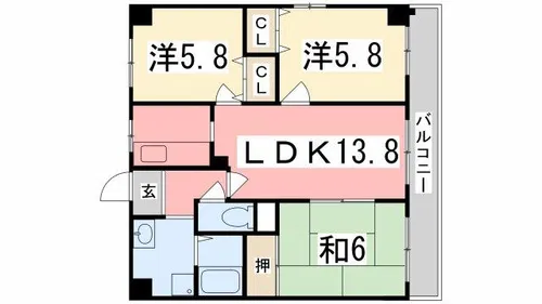 ハピネス仁豊野【301号室】の間取り