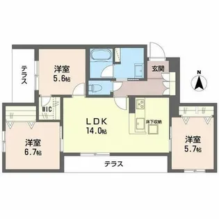 ヒュッゲ コート【0102号室】の間取り