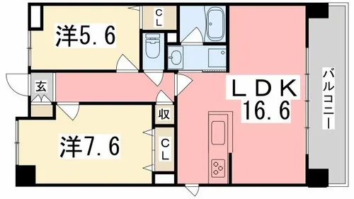フランディルルミエ思案橋【105号室】の間取り