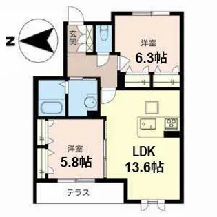 シャーメゾン竹城庵【0102号室】の間取り