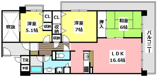 コスモ茨木上穂積【3階】の間取り