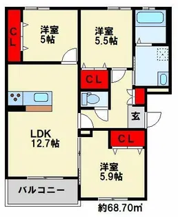 Muu.朽網駅北【1階】の間取り