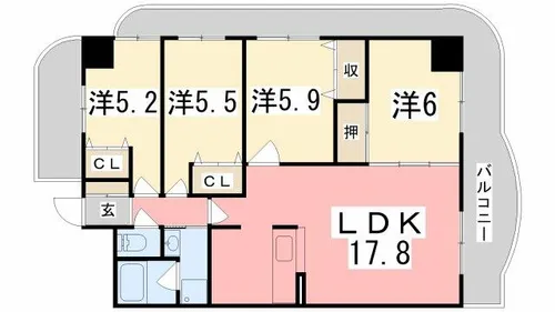 手柄アートスカイハイツ【706号室】の間取り