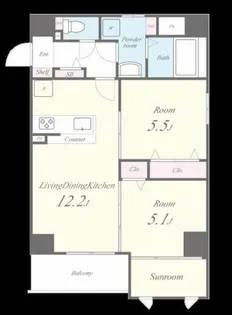 リュエールデュボヌール【5階】の間取り