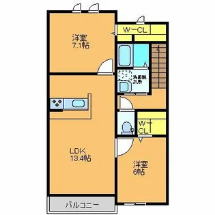 ハピネス南里【B208号室】の間取り