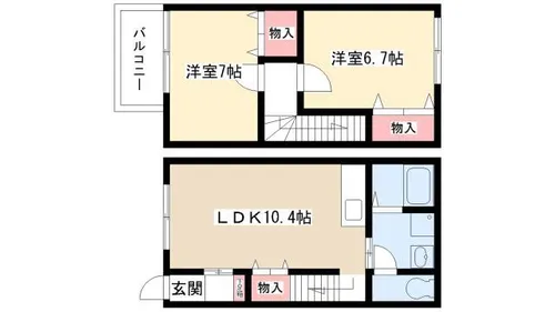 愛知県名古屋市守山区川宮町【テラスハウス】の間取り