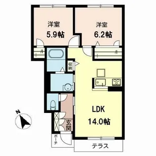 グランジュッテ【0102号室】の間取り