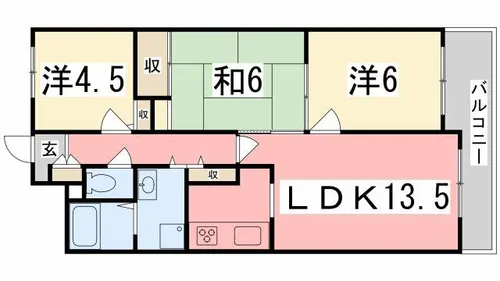 グラースガーデン今宿【5階】の間取り