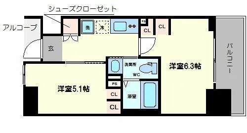 エステムプラザ難波EASTⅡブレスト【4階】の間取り