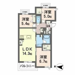シャーメゾン ソレイユ・ロイヤル【0201号室】の間取り
