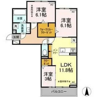 ドゥ・クラージュ【201号室】の間取り