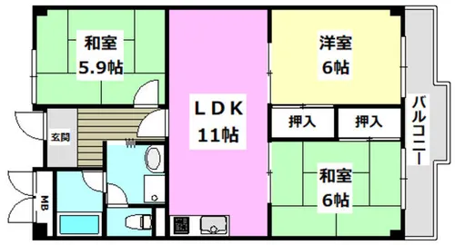 オークヴィラ村上【303号室】の間取り