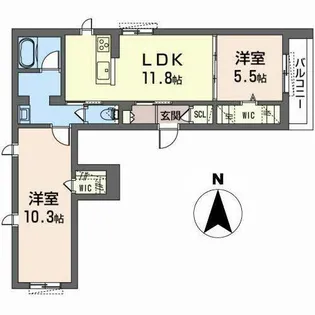 コントレール北花田【0202号室】の間取り