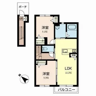 シャーメゾンヒメコウライグリーン【2階】の間取り