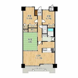 グランドムール北野田【6階】の間取り