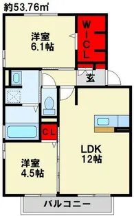 ヴィルヌーブ中間South【2階】の間取り