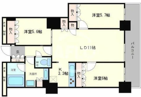 阿波座ライズタワーズフラッグ46 OMPタワー【27階】の間取り