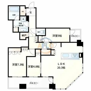 クレヴィアタワー大阪本町【21階】の間取り
