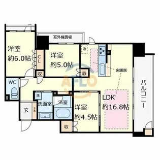 レ・ジェイド四天王寺夕陽丘【13階】の間取り