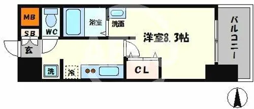 クレストコート難波サウス【9階】の間取り