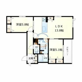 フェリス阪南町【2階】の間取り