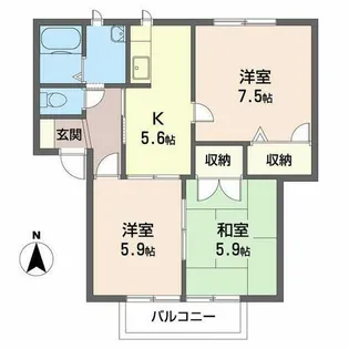葛城gardensC【0202号室】の間取り