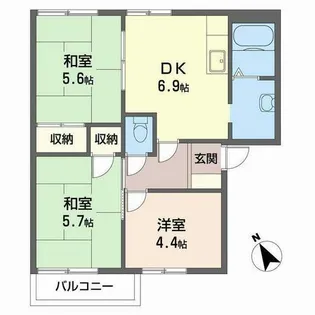 コスモハイツ弐番館【1階】の間取り