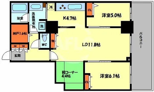 ローレルコート難波【15階】の間取り