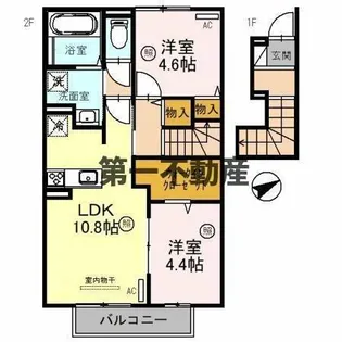 リバーサイドテラス A棟【A202号室】の間取り