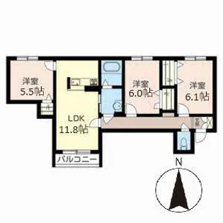 かのん梅ケ畑【0207号室】の間取り