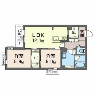 シャーメゾン八戸ノ里【0303号室】の間取り