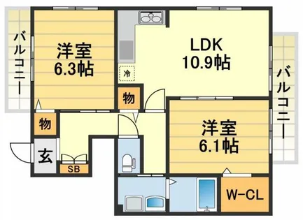 ウィンディアコリーヌF棟【102号室】の間取り