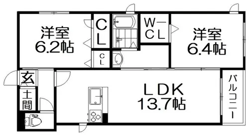 カサベルデ 牧野【202号室】の間取り