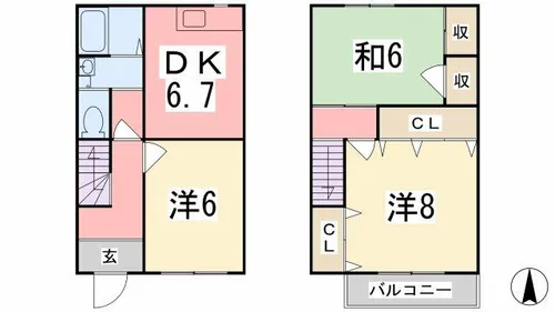 兵庫県姫路市御立中4丁目【テラスハウス】の間取り