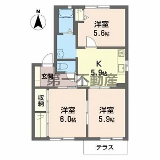 はぴねすハイツ喜田【1階】の間取り
