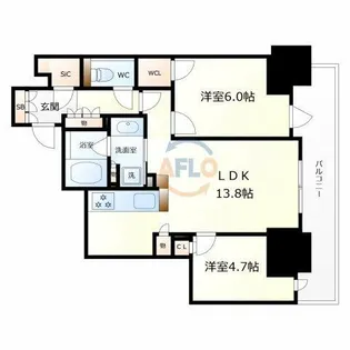 ザ・ファインタワー大阪肥後橋【15階】の間取り