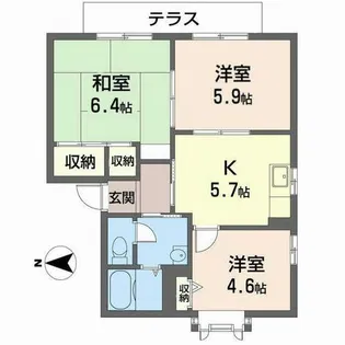 コスモス結崎 A【A102号室】の間取り