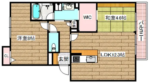 ヴィラソレーユ古曽部町B棟【103号室】の間取り