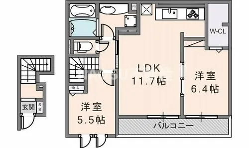インカウンター【202号室】の間取り