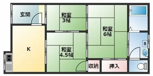 大阪府八尾市明美町2丁目【テラスハウス】の間取り