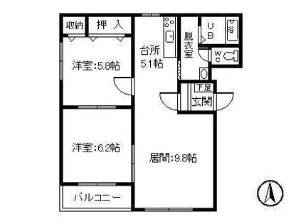 ピュアライフ宝来II【2-A号室】の間取り
