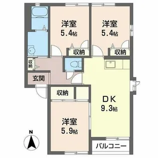ヴィラくすの木I,II,III,IV,V【5202号室】の間取り