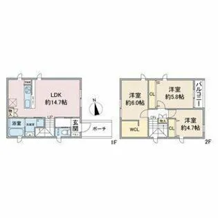 愛知県名古屋市名東区一社2丁目【一戸建】の間取り